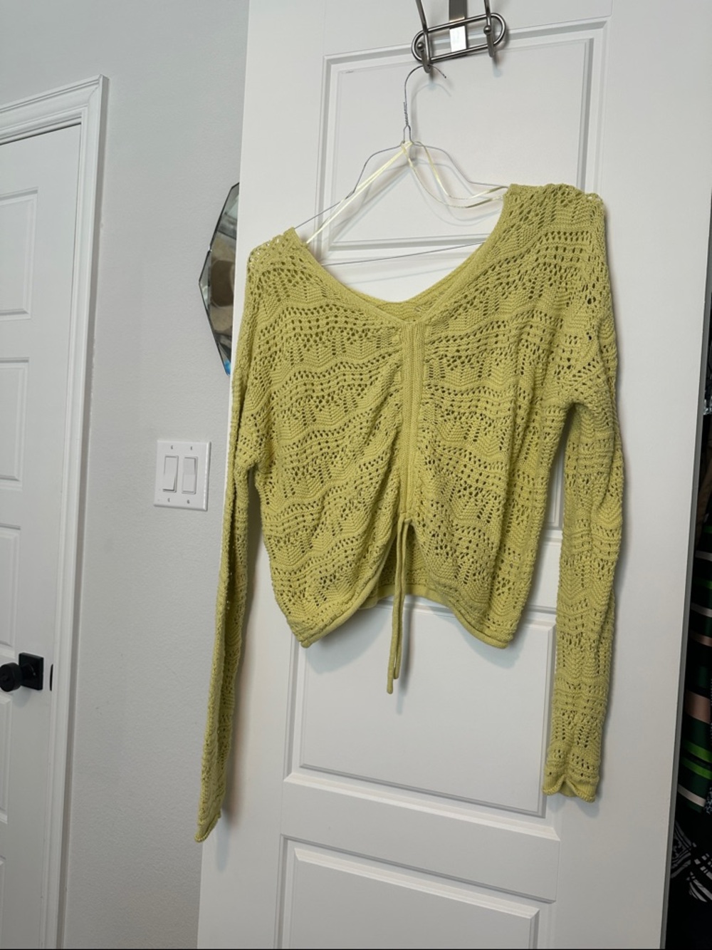 Jessica Simpson Light Yellow Open Knit Tie-Front Sweater Top